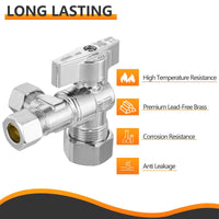 1/2" NOM (5/8" OD) Inlet x 3/8" OD Outlet x 3/8" OD Outlet Split Angle Stop Valve, 1/4 Turn (Lead Free)