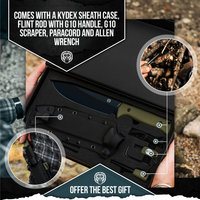 The Congo D2 Steel Bushcraft Survival Knife Gift Set (Black Blade + Green Handle)