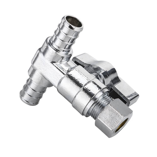 10 Pcs 1/2" PEX Crimp x 1/2" PEX Crimp x 3/8" OD Compr. Tee Stop Valve, 1/4 Turn (Lead Free) Plumbingsell