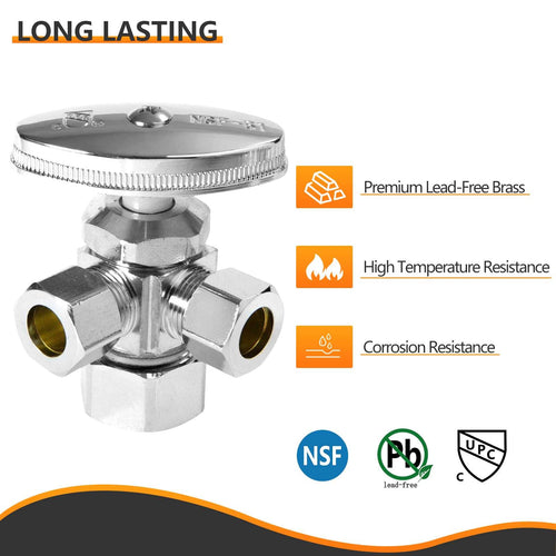 5/8" OD Compr. x 3/8" OD Compr. x 3/8" OD Compr. Dual Angle Stop Valve, Multi Turn(Lead Free)