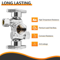 1/2" FIP x 3/8" OD Compr. x 3/8" OD Compr. Dual Stop Valve, 1/4 Turn (Lead Free)