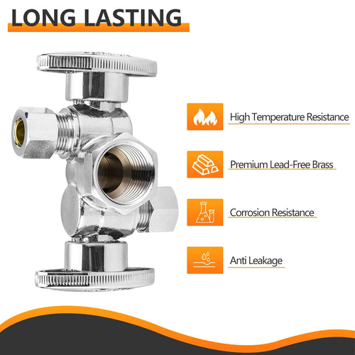 1/2" FIP x 3/8" OD Compr. x 3/8" OD Compr. Dual Stop Valve, 1/4 Turn (Lead Free)