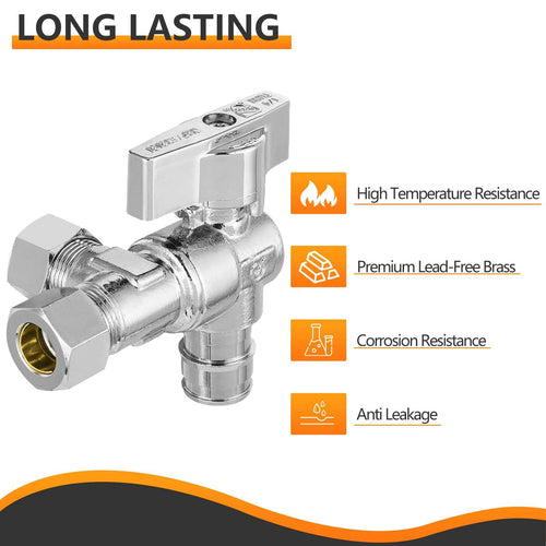 1/2" Pex-a Expansion (F1960) Inlet x 3/8" OD Compr. x 3/8" OD Compr. Split, Angle Stop Valve, Quarter Turn (Lead Free) Plumbingsell