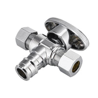10 Pcs 1/2" PEX Expansion x 3/8" OD Compr. x 3/8" OD Compr. Dual Outlet Angle Stop Valve, 1/4 Turn (Lead Free) Plumbingsell