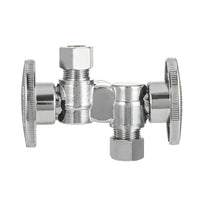1/2" PEX Crimp x 3/8" OD Compr. x 3/8" OD Compr. Dual Stop Valve, 1/4 Turn (Lead Free)