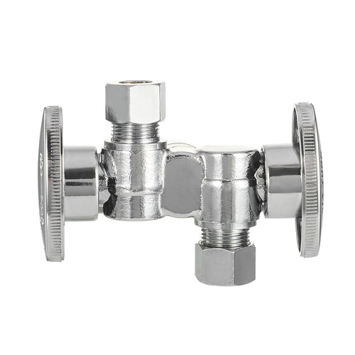 1/2" PEX Crimp x 3/8" OD Compr. x 3/8" OD Compr. Dual Stop Valve, 1/4 Turn (Lead Free)