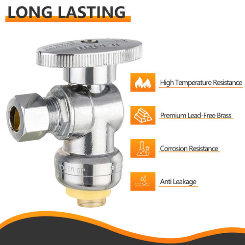 10 Pcs 1/2" Push Connect x 3/8" OD Compr. Angle Stop Valve, 1/4 Turn (Lead Free) Plumbingsell