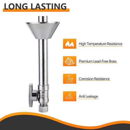 1/2" Sweat x 3/8" OD Compr. Straight Stop Valve, w/5" Straight Extension, 1/4-Turn (Lead Free)