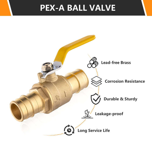 10 Pcs 1" PEX Expansion Ball Valve, Yellow (Lead Free) Plumbingsell