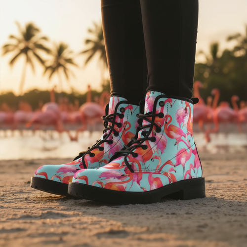 Flamingo Flock Leather Boots