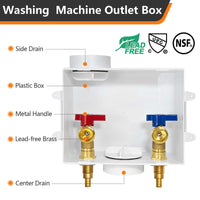 1/2" PEX Crimp (F1807) Inlet, Washing Machine Outlet Box, with Center Drain Plumbingsell