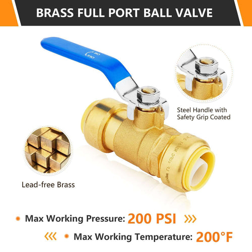 10 Pcs 1" Push Fit Ball Valve, Blue (Lead Free)