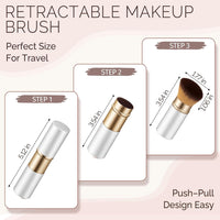 Retractable Kabuki Travel Makeup Brush, All-in-One | Ultra-soft dense bristles for powder, blush & foundation. Protective cap for mess-free travel (Color - White)