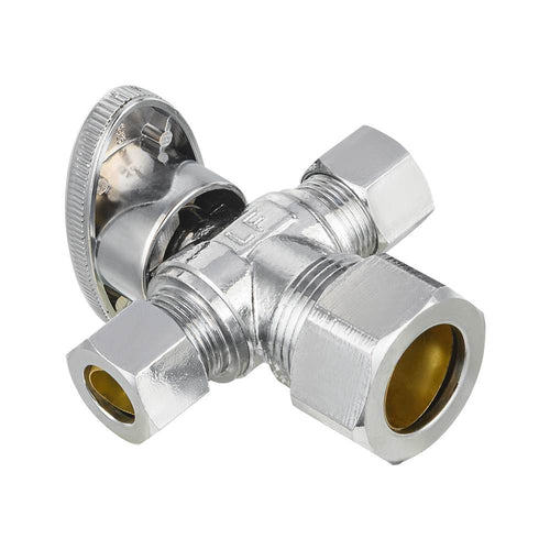 10 Pcs 5/8" OD Compr. x 3/8" OD Compr. x 3/8" OD Compr. Dual Outlet Angle Stop Valve, 1/4 Turn (Lead Free) Plumbingsell