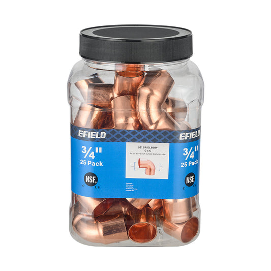 Pro 25 Pack 3/4" 90° Short Radius Copper Elbow