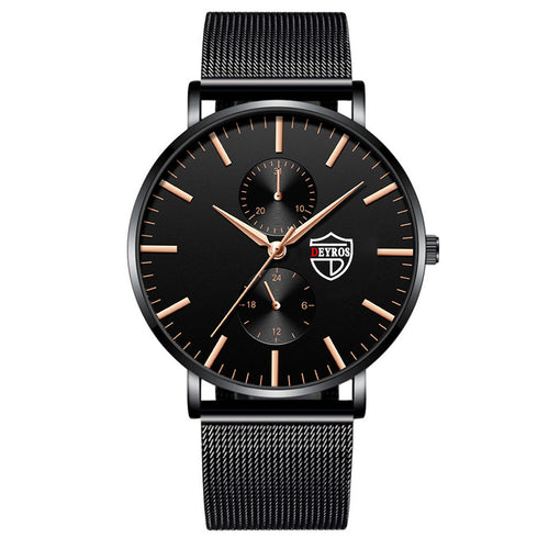 Black 3Bar Watch Men Women'S Watches Ladies Watch With Crystals  Fashion Stainless Steel Band Comfortable Wristwatch