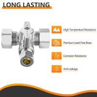 5/8" OD Compr. x 5/8" OD Compr. x 3/8" OD Compr. Tee Stop Valve, 1/4 Turn (Lead Free)