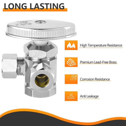 1/2" FIP x 3/8" OD Compr. x 3/8" OD Compr. Dual Angle Stop Valve, Multi Turn (Lead Free)