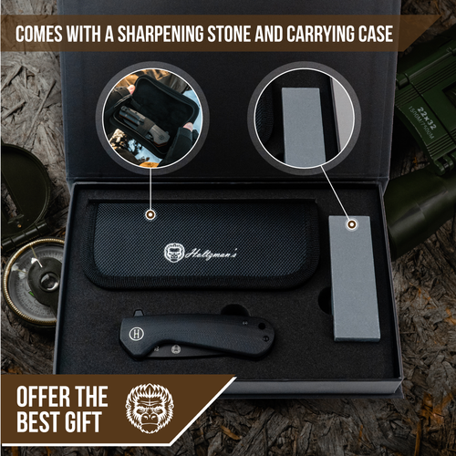 The Peasant Folding Pocket Knife Giftset for Men and Women (Black) Holtzman's Gorilla Survival