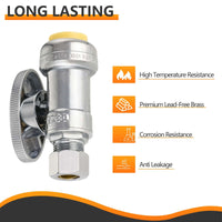 10 Pcs 1/2" Push Connect x 1/4" OD Straight Stop Valve, 1/4 Turn (Lead Free) Plumbingsell