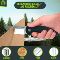 The Pioneer Folding Pocket Knife Giftset for Men and Women (Silver and Green)