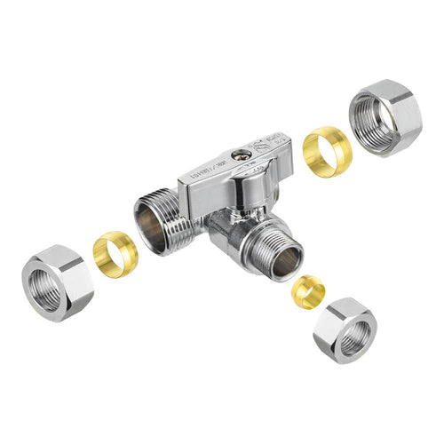 5/8" OD Compr. x 5/8" OD Compr. x 3/8" OD Compr. Tee Stop Valve, 1/4 Turn (Lead Free)