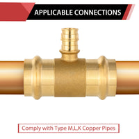 3/4" x 3/4" x 1/2" Copper Press x Copper Press x PEX Expansion Brass Tee (Lead Free)