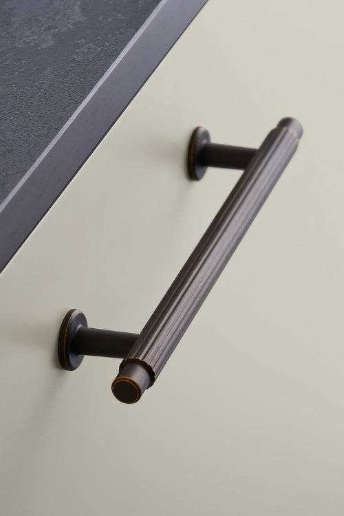 Dark Rubbed Bronze "Villa" Cabinet Knobs and Pulls | Fluted Cabinet Hardware Euro • Knobs