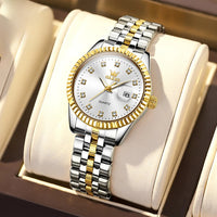 Women's Gold Stainless Steel Watch 33mm Luminous Date