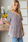 Heimish Full Size Short Sleeve Crisscross Animal Babydoll Top Plus Size