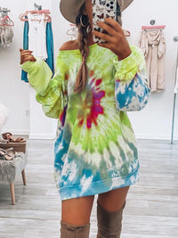 Full Size Tie-Dye Round Neck Long Sleeve Dress Trendy & Comfortable Casual Dress for Women