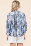 Mittoshop Flower Print Batwing Sleeve Button Down Blouse