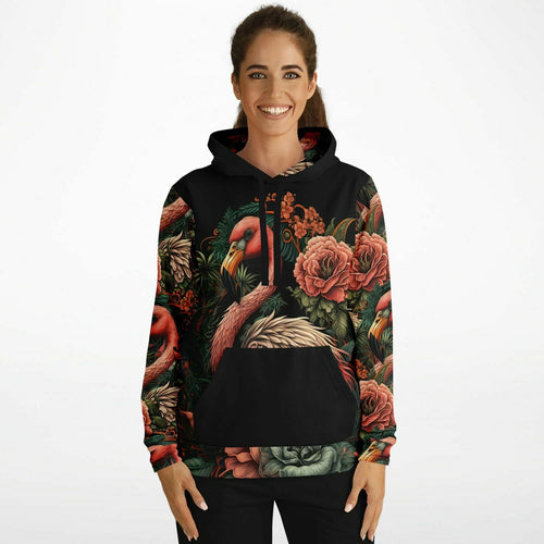 Flamingo Black Elegant Floral Hoodie