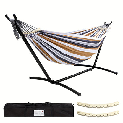 Double Hammock with Stand, 450lb Capacity, Steel Stand, Premium Carry Bag, Anti-Roll Balance Beam