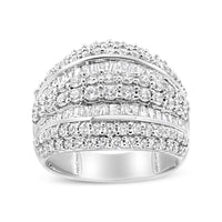 .925 Sterling Silver 2.00 Cttw Round and Baguette-Cut Diamond Cluster Ring (H-I Color, I1-I2 Clarity) - Size 7