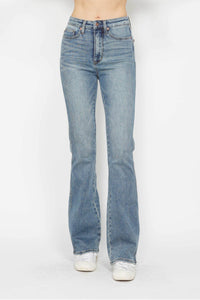 Judy Blue Full Size Tummy Control Back Embroidered Pocketed Bootcut Jeans Plus Size