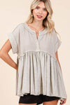 Mittoshop Mixed Media Mineral Wash Babydoll Short Sleeve Blouse