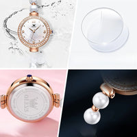Women's Pearl Bracelet Watch Rose Gold Crystal Bezel