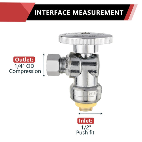 10 Pcs 1/2" Push Connect x 1/4" OD Compr. Angle Stop Valve w/ABS Handle (Lead Free) Plumbingsell