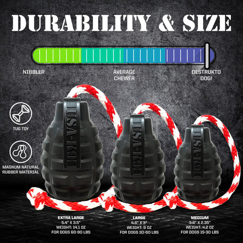USA-K9 Magnum Grenade - Black Magnum Rubber Chew Toy for Extreme Chewers | USA Made