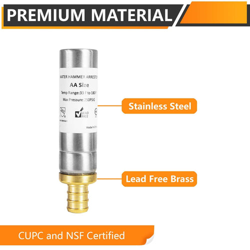 1/2" PEX Crimp Connection F1807, Straight Water Hammer Arrestor, Stainless Steel Plumbingsell