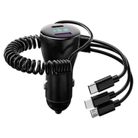 5-in-1 Fast Charge Car Charger QC PD USB Type C LT 5 Port with 4ft Coiled Cable