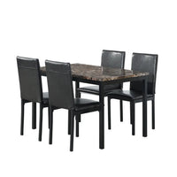 5-Piece Black Dining Table Set with Marble Style Top