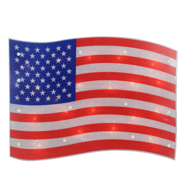 17" Lighted Holographic Red White and Blue American Flag Window Silhouette Decoration EasyOptionXY LLC