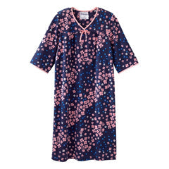 Silverts Senior Women's Adaptive Open Back Knit Printed Nightgown Diagonal Floral