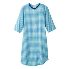 Silverts Senior Men's Adaptive Open Back Flannel Nightgown Green Plaid
