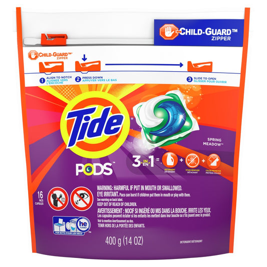 Tide 93120 Spring Meadow Laundry Detergent, 16 Count, 3-in-1 Pods