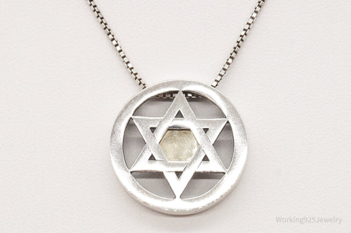 Vintage Star Of David Brass Copper Sterling Silver Necklace