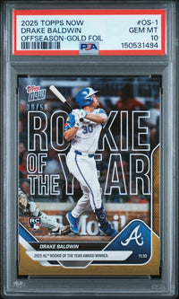 Graded 2025 Topps Now Drake Baldwin #OS1 Offseason Gold Foil /50 Rookie RC Baseball Card PSA 10 Gem Mint