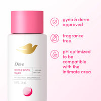 Dove Whole Body & Intimate Wash for Women - Gynecologist Tested Unscented Feminine Wash For Sensitive Skin, 8 oz